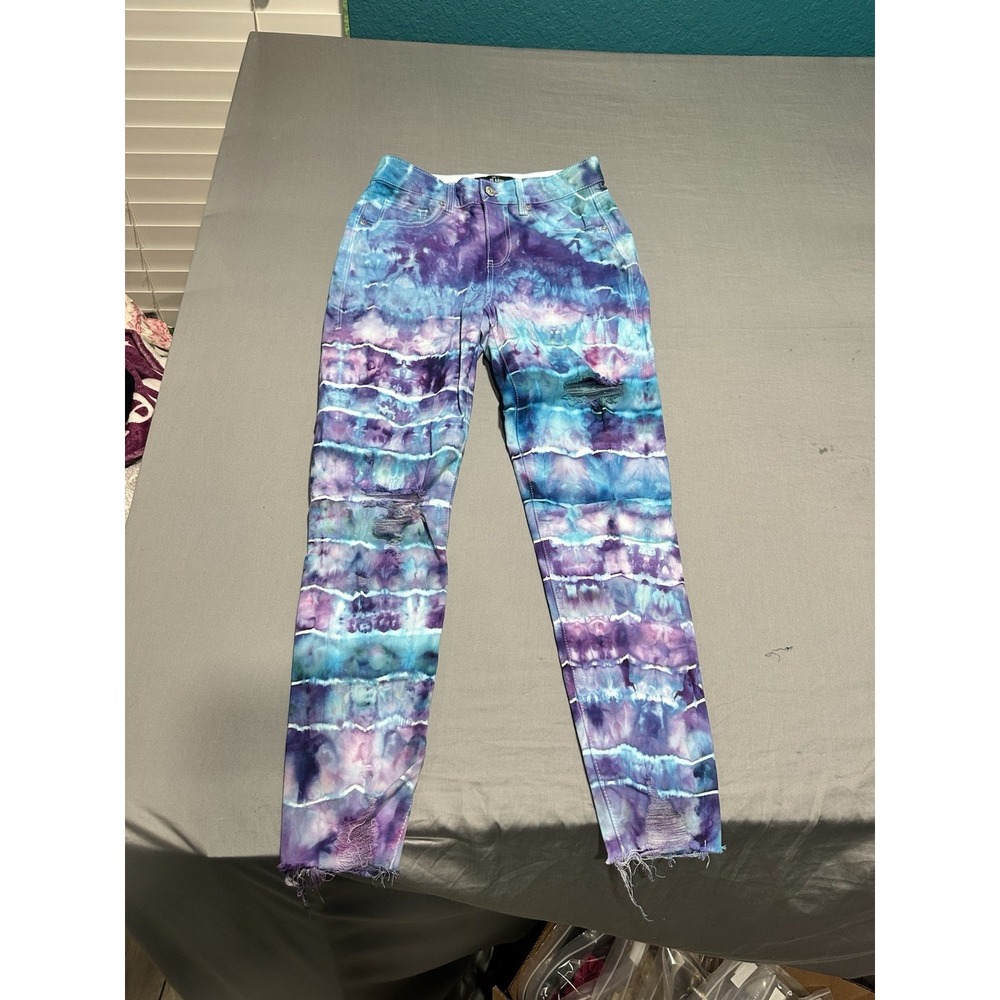 Lularoe Custom Mermaid Tie Dyed Purple/Blue Distressed Jeans 26